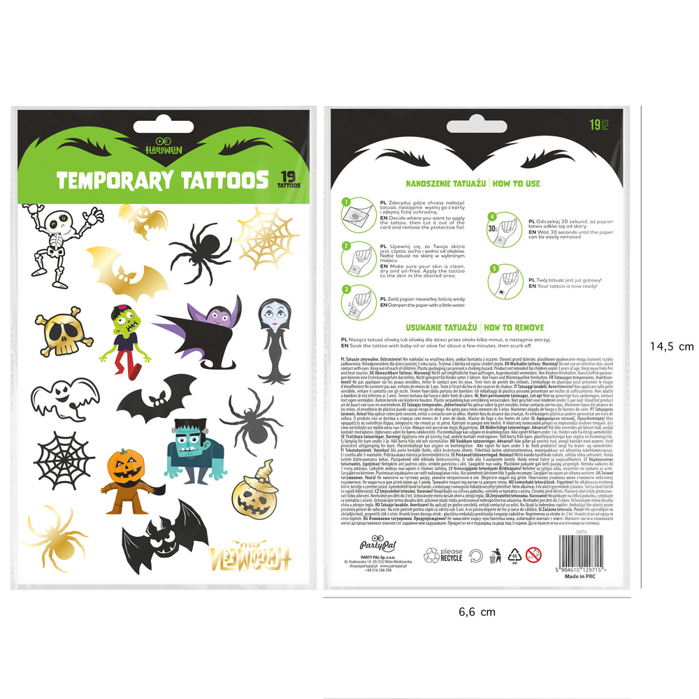 Tatuaże zmywalne Halloween Monsters opakowanie