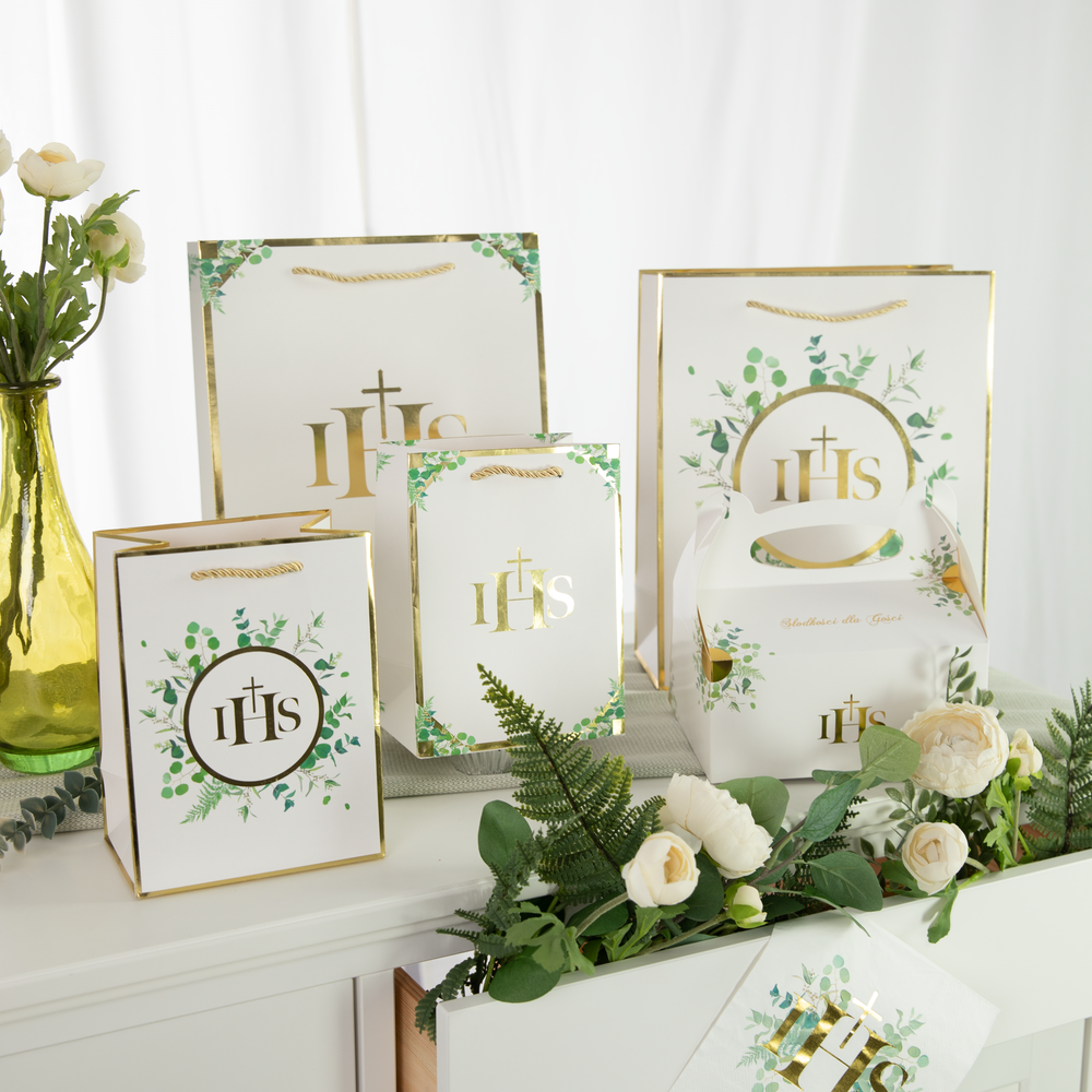 Torebki na prezenty komunijne z kolekcji Eukaliptus - zdjęcie aranżacyjne