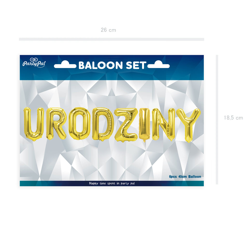 Balon foliowy napis URODZINY złoty