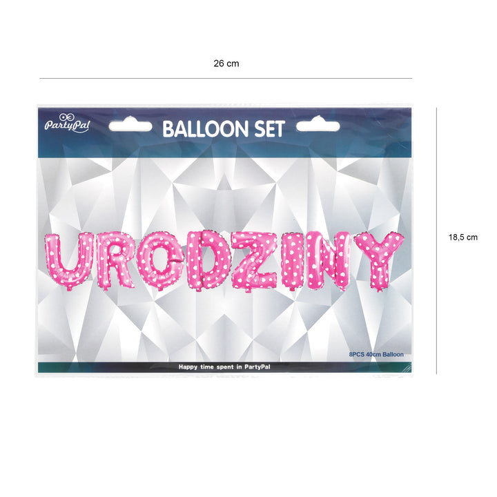 Balon foliowy napis URODZINY różowy w serca
