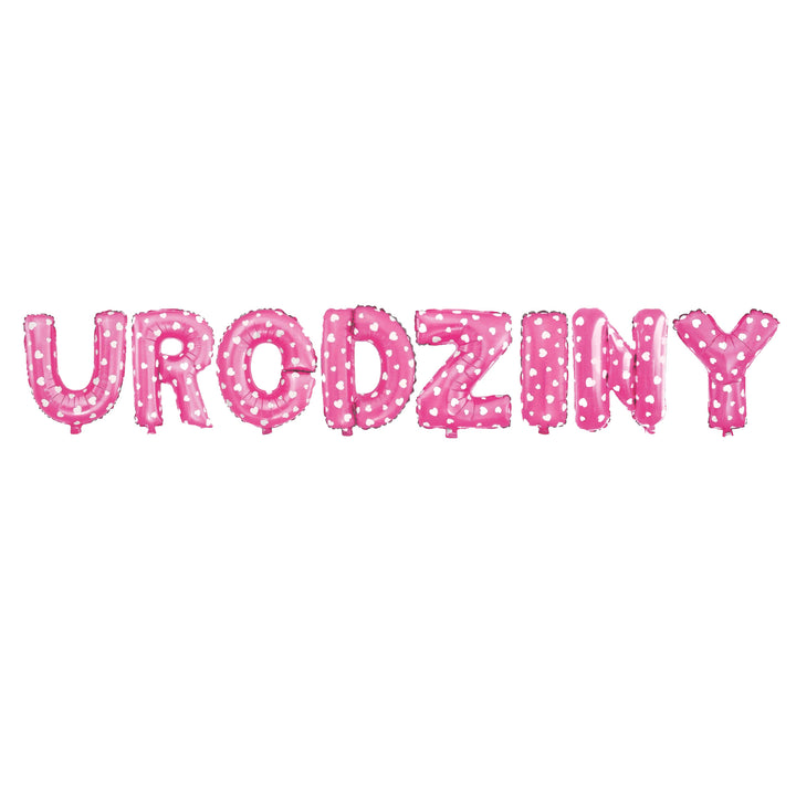 Balon foliowy napis URODZINY różowy w serca