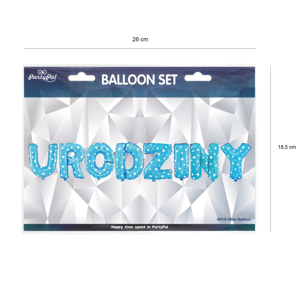 Balon foliowy napis URODZINY turkusowy w gwiazdki