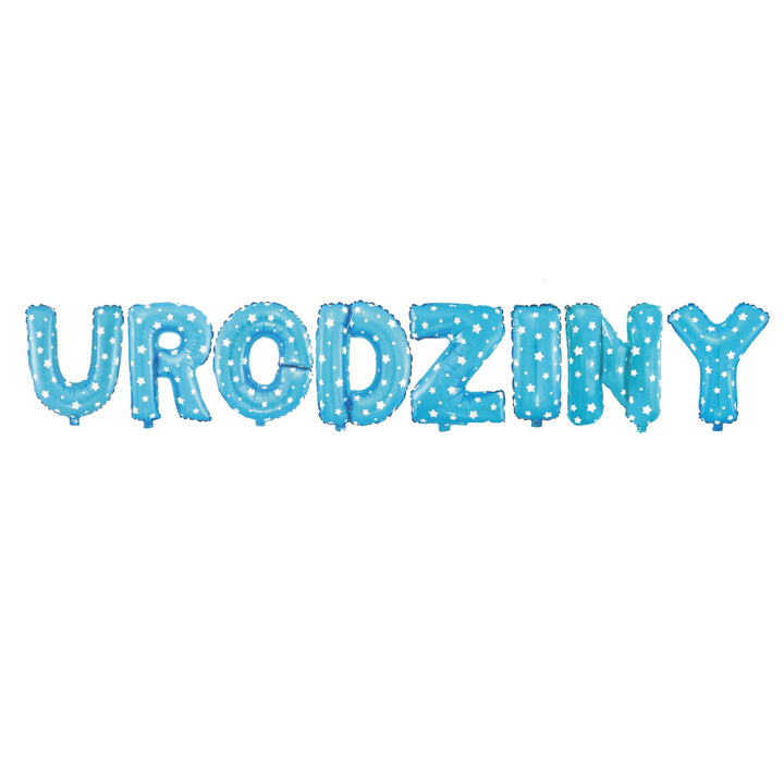 Balon foliowy napis URODZINY turkusowy w gwiazdki