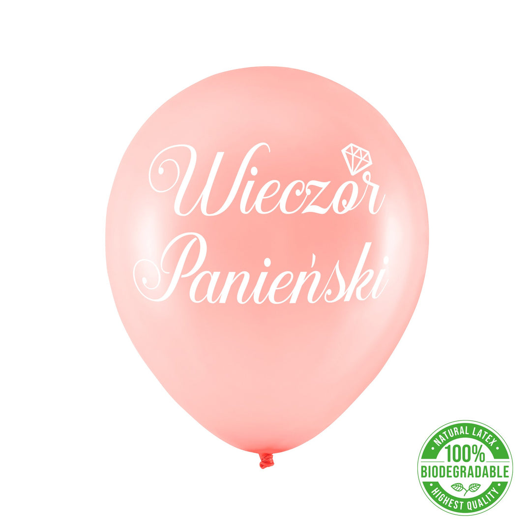 Balony biodegradowalne Wieczór Panieński rose gold z konfetti 12 cali 10 szt. zestaw