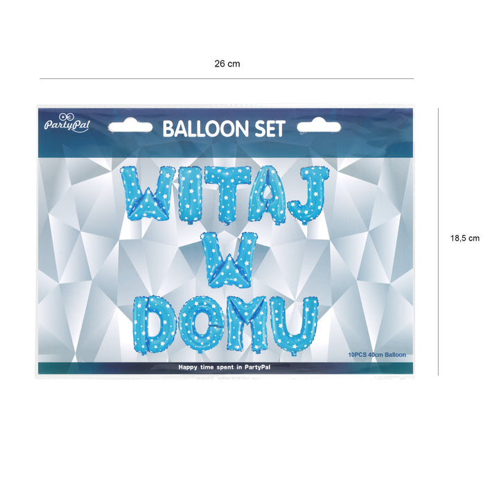 Balon foliowy napis WITAJ W DOMU turkusowy w gwiazdki