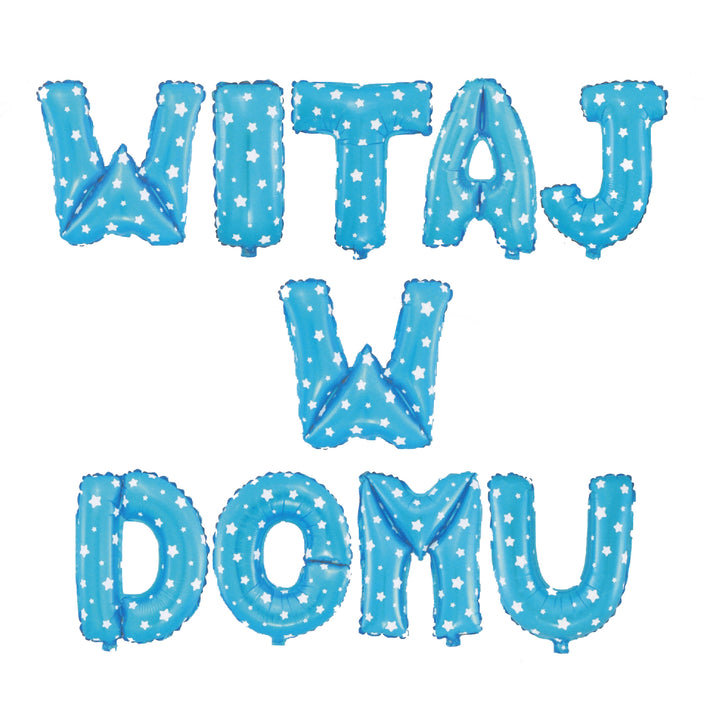 Balon foliowy napis WITAJ W DOMU turkusowy w gwiazdki