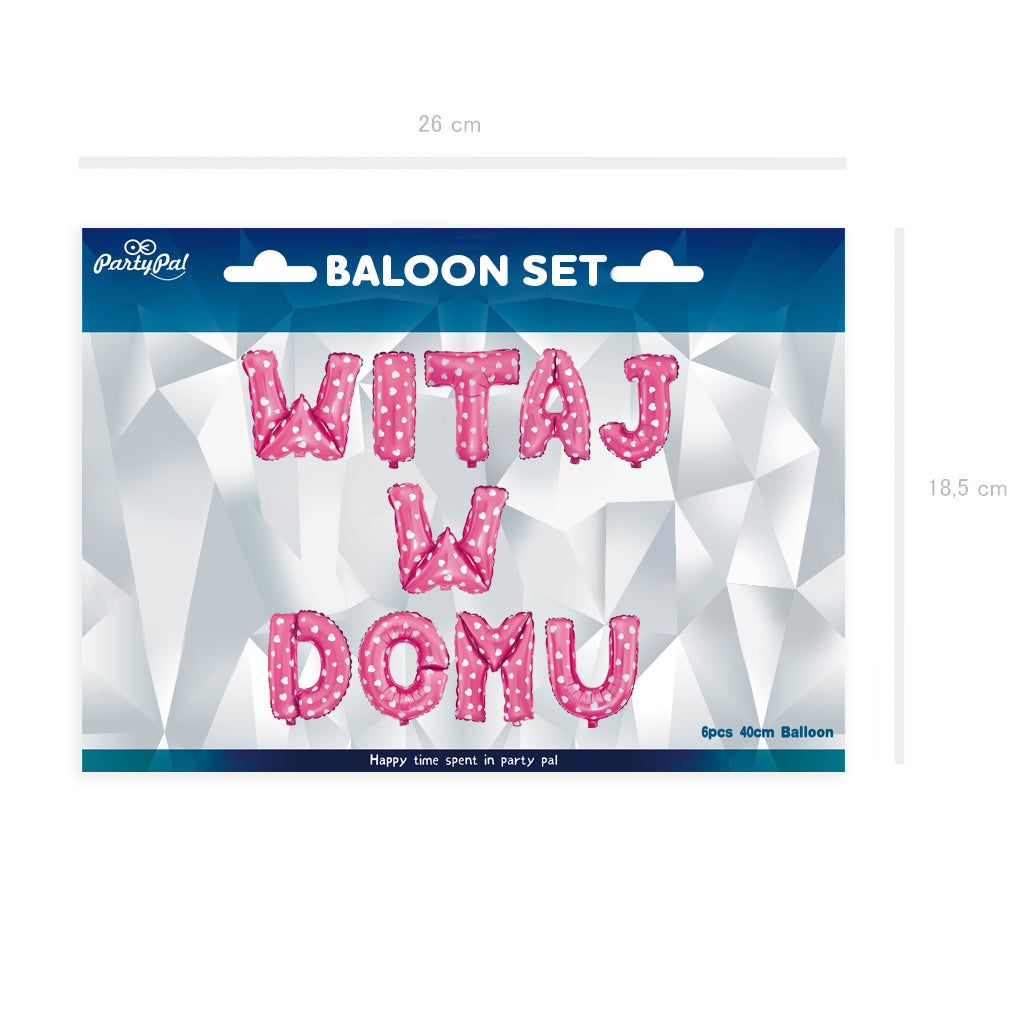 Balon foliowy napis WITAJ W DOMU różowy w serca