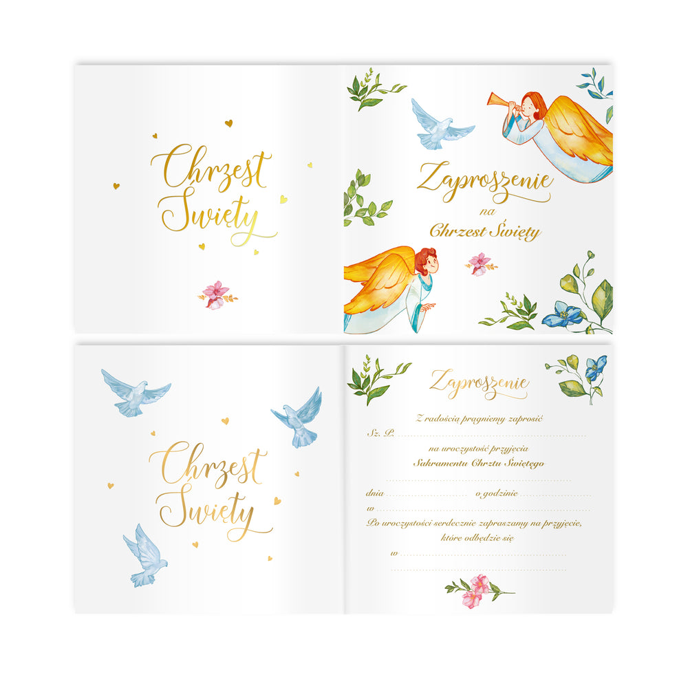 Zaproszenie na chrzest z kolekcji Anioły - 4 strony