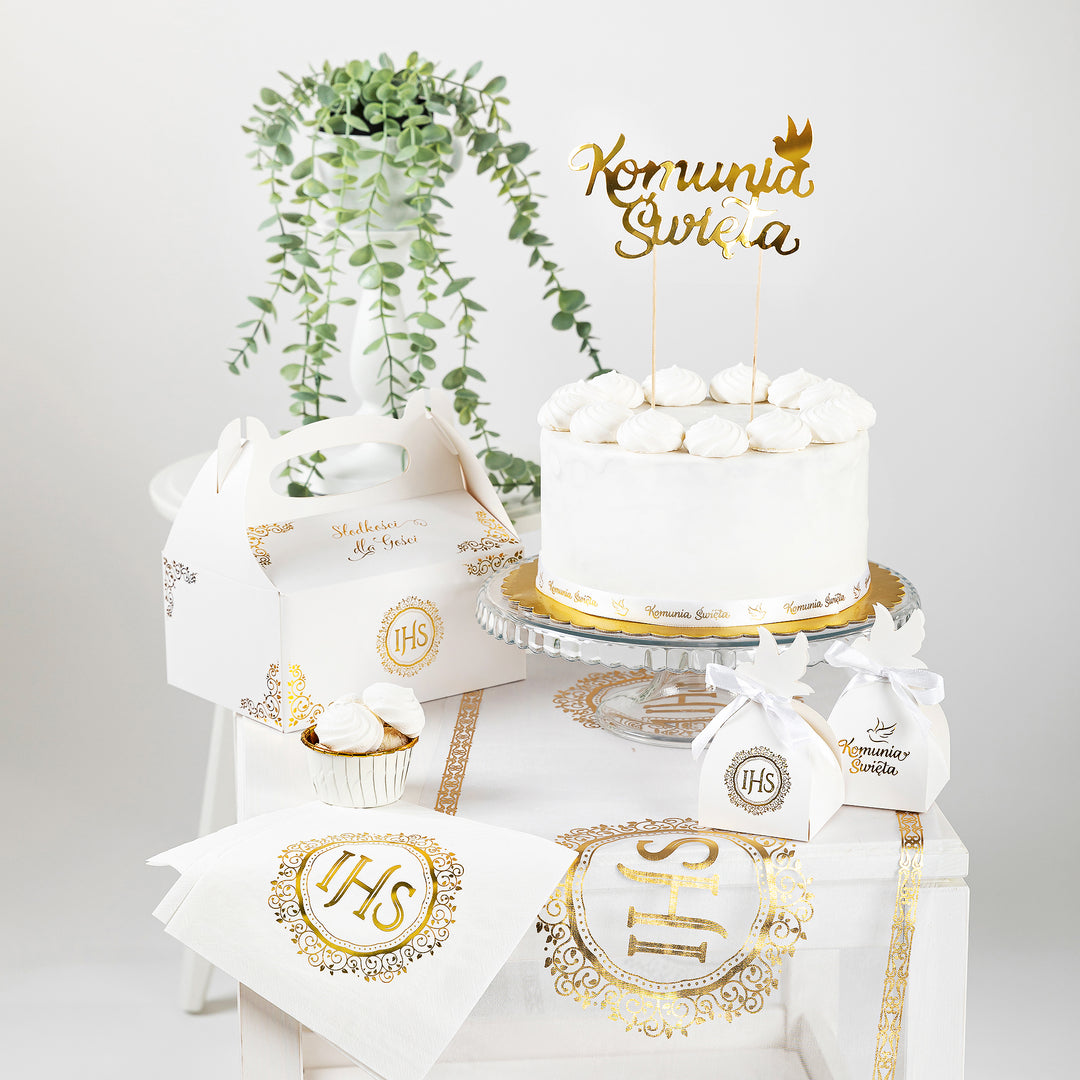 Topper na tort Komunia Święta złoty 1szt.