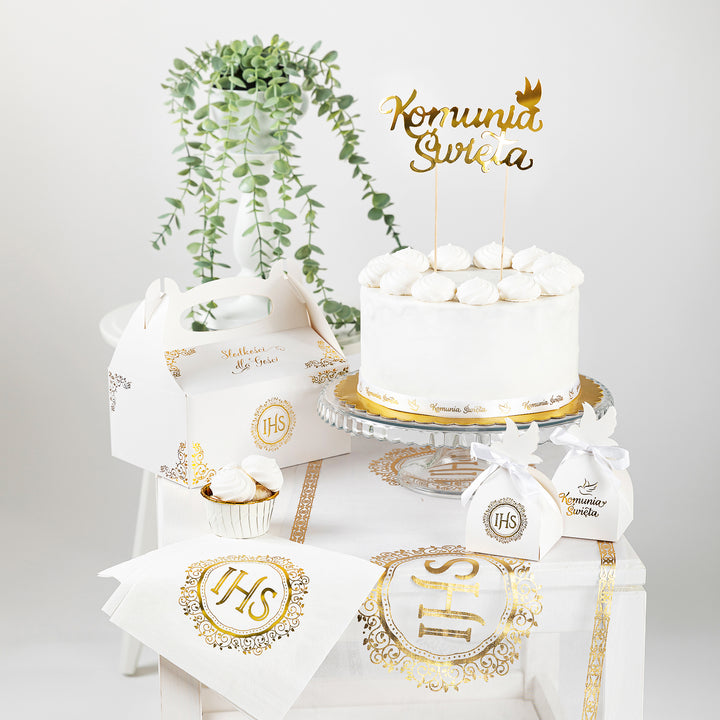Topper na tort Komunia Święta złoty 1szt.