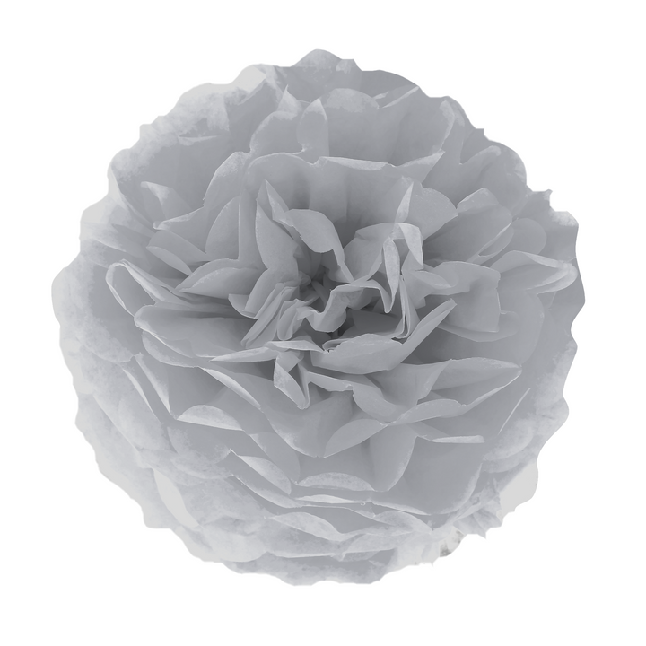 Pompon bibułowy, szary srebrny, 15 cm