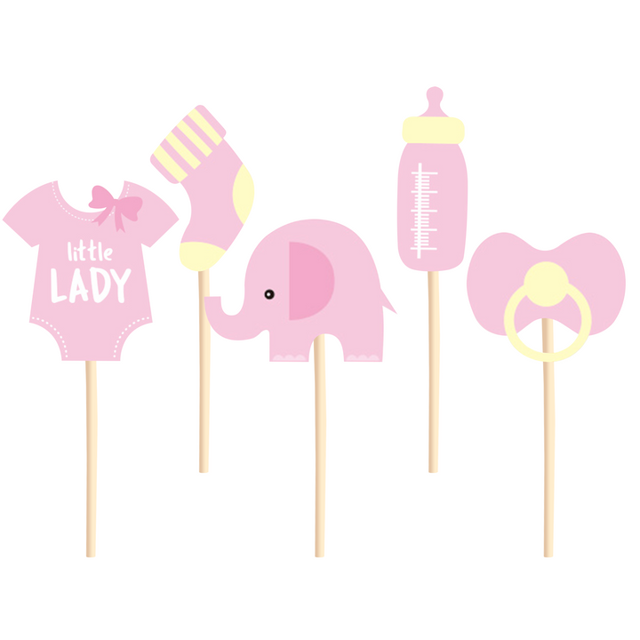 Toppery na tort Baby Shower Słonik różowe 5szt.