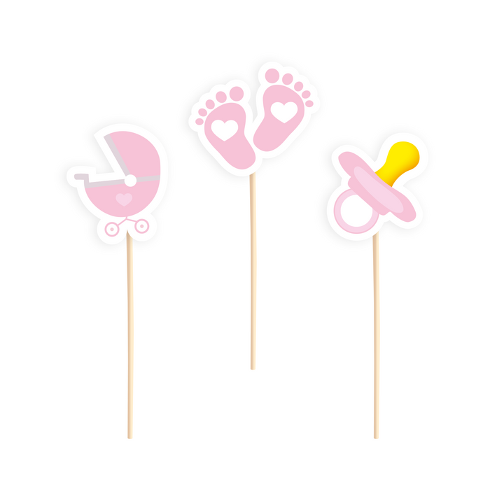 Toppery na tort Baby Shower różowe 6szt.