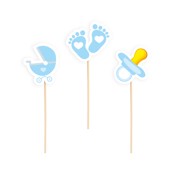 Toppery na tort Baby Shower niebieskie 6szt.
