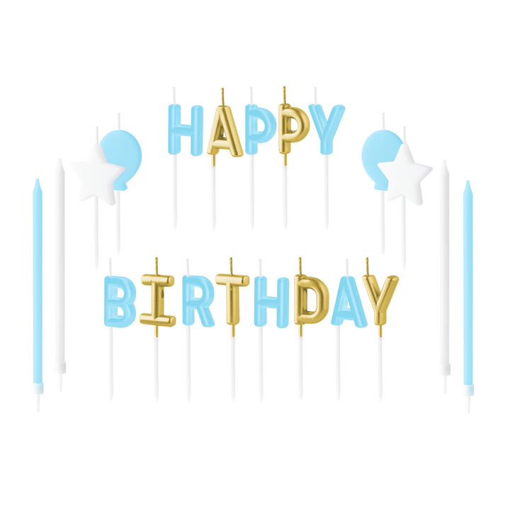 Świeczki urodzinowe literki Happy Birthday niebieskie