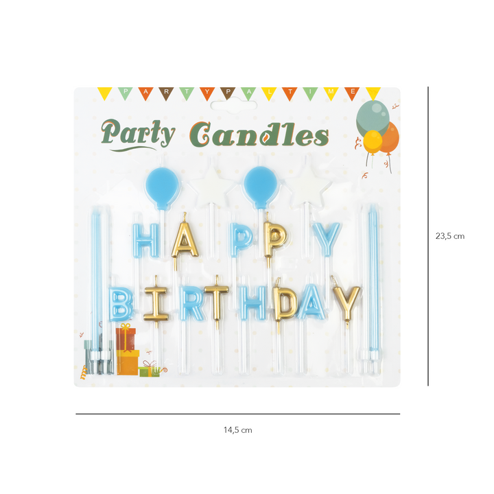 Świeczki urodzinowe literki Happy Birthday niebieskie